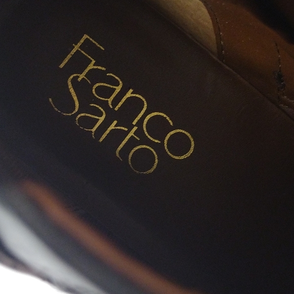 Franco Sarto Women's Happily Ankle Gold Leather Almond Toe Stacked Heel Booties - Picture 11 of 12